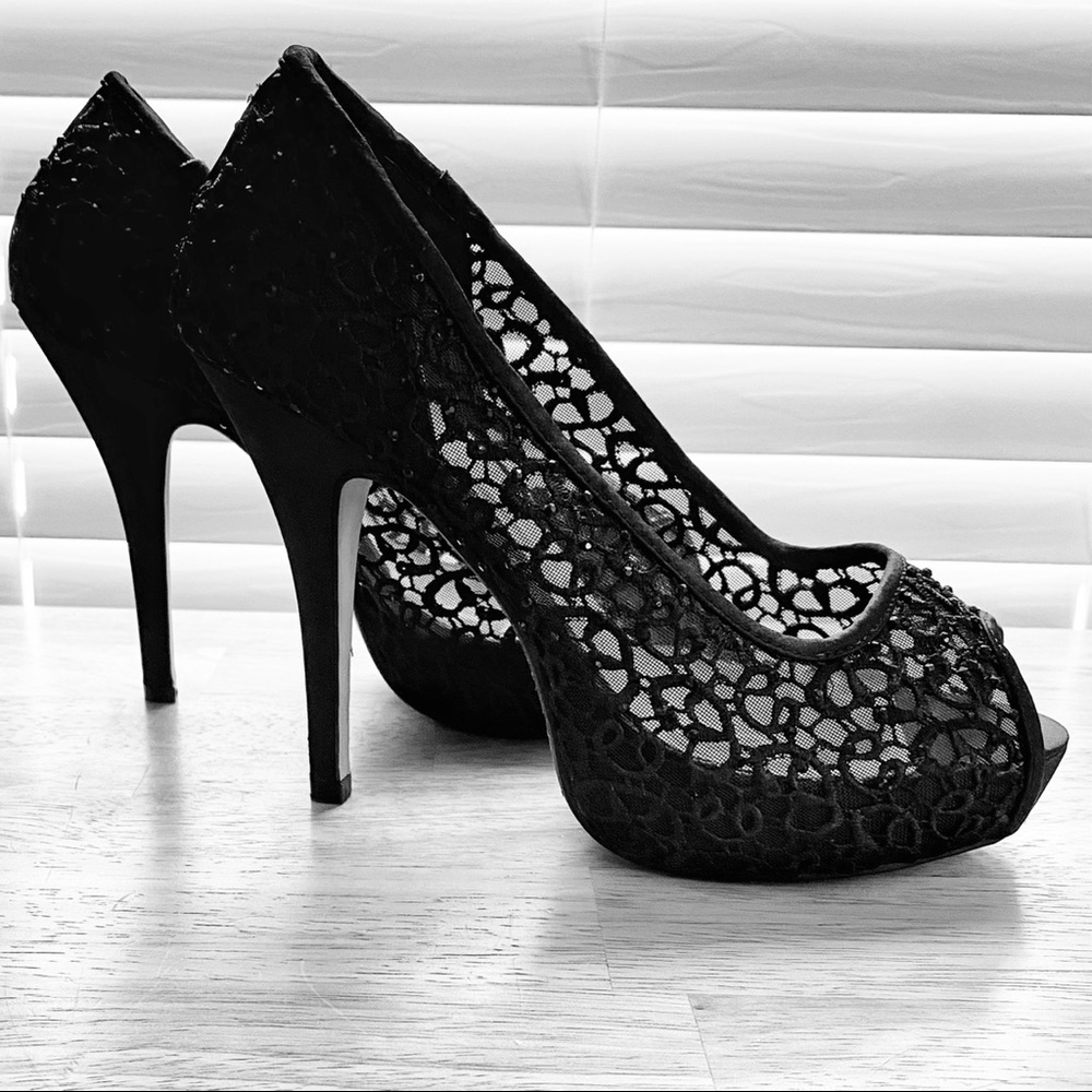 Lady Couture Black Rhinestone platform Heels